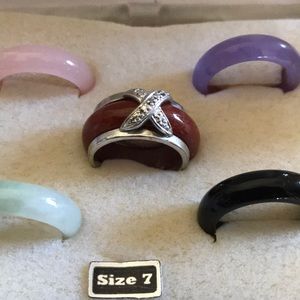 Natural Stone Quartz Rings Set of 5